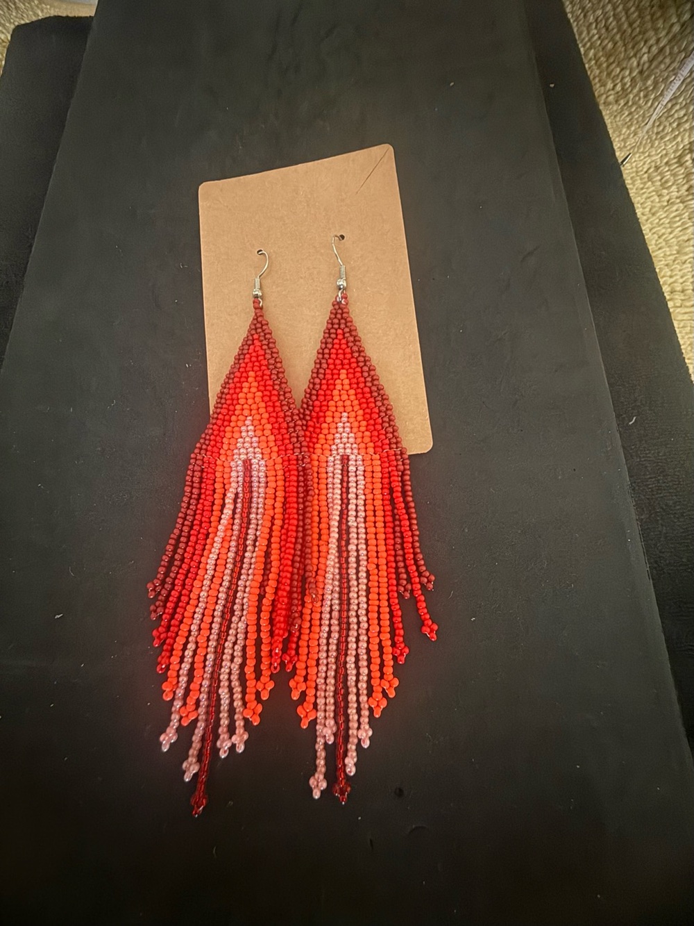 Handmade Red Sea Beaded Fringe Earrings - Women Jewelry